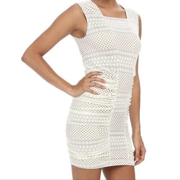 BCBGMAXAZRIA Runway Renee Ivory Sleeveless Ruched-Side mini bodycon Dress size M - Picture 4 of 11